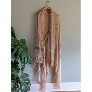 Naturally Knotty Silk Modal Blend Plaid Scarf Wrap Tan Brown Frayed Fringe 44x80